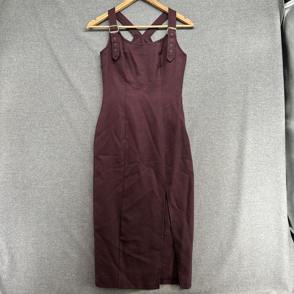 Vintage 90's All That Jazz Burgundy Midi Cutout Dress Size 3/4 USA Hounds Tooth